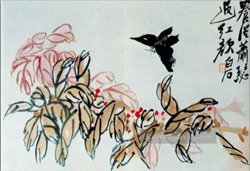 alte frau liest lektionar Ölbilder verkaufen - Qi Baishi Ungeduld und Schmetterling alte China Tinte